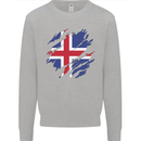 Torn Iceland Flag Icelander Day Football Mens Sweatshirt Jumper Sports Grey