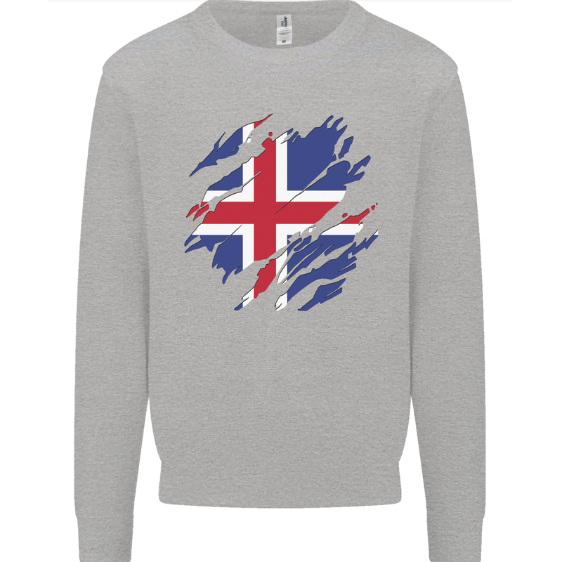 Torn Iceland Flag Icelander Day Football Mens Sweatshirt Jumper Sports Grey