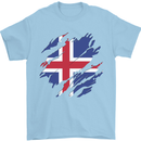 Torn Iceland Flag Icelander Day Football Mens T-Shirt 100% Cotton Light Blue