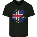 Torn Iceland Flag Icelander Day Football Mens V-Neck Cotton T-Shirt Black