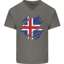 Torn Iceland Flag Icelander Day Football Mens V-Neck Cotton T-Shirt Charcoal