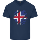 Torn Iceland Flag Icelander Day Football Mens V-Neck Cotton T-Shirt Navy Blue