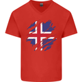 Torn Iceland Flag Icelander Day Football Mens V-Neck Cotton T-Shirt Red