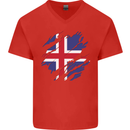 Torn Iceland Flag Icelander Day Football Mens V-Neck Cotton T-Shirt Red