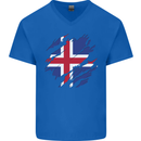 Torn Iceland Flag Icelander Day Football Mens V-Neck Cotton T-Shirt Royal Blue