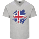 Torn Iceland Flag Icelander Day Football Mens V-Neck Cotton T-Shirt Sports Grey