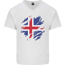 Torn Iceland Flag Icelander Day Football Mens V-Neck Cotton T-Shirt White