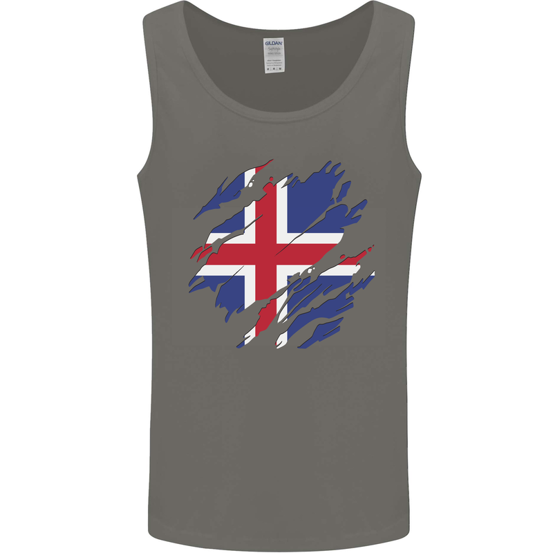 Torn Iceland Flag Icelander Day Football Mens Vest Tank Top Charcoal
