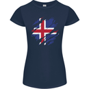 Torn Iceland Flag Icelander Day Football Womens Petite Cut T-Shirt Navy Blue