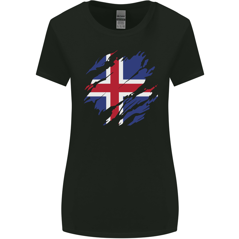 Torn Iceland Flag Icelander Day Football Womens Wider Cut T-Shirt Black