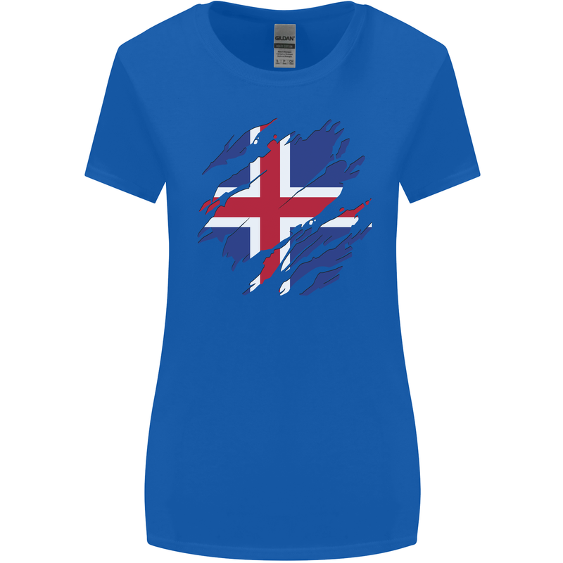 Torn Iceland Flag Icelander Day Football Womens Wider Cut T-Shirt Royal Blue