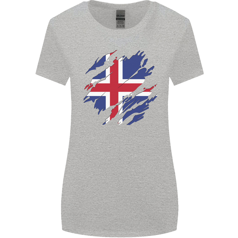 Torn Iceland Flag Icelander Day Football Womens Wider Cut T-Shirt Sports Grey