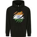 Torn India Flag Indian Day Football Childrens Kids Hoodie Black