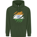 Torn India Flag Indian Day Football Childrens Kids Hoodie Forest Green