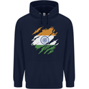 Torn India Flag Indian Day Football Childrens Kids Hoodie Navy Blue