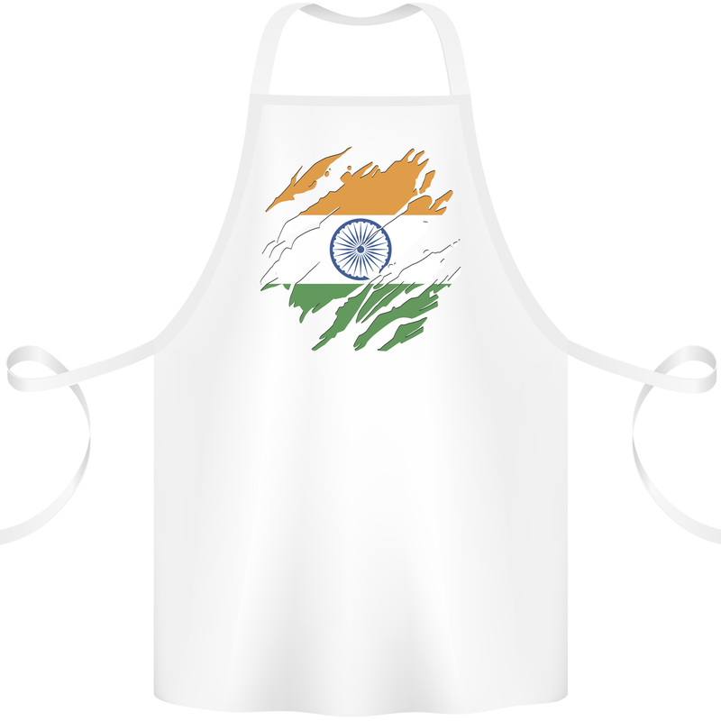 Torn India Flag Indian Day Football Cotton Apron 100% Organic White