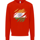 Torn India Flag Indian Day Football Kids Sweatshirt Jumper Bright Red