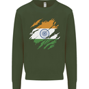 Torn India Flag Indian Day Football Kids Sweatshirt Jumper Forest Green