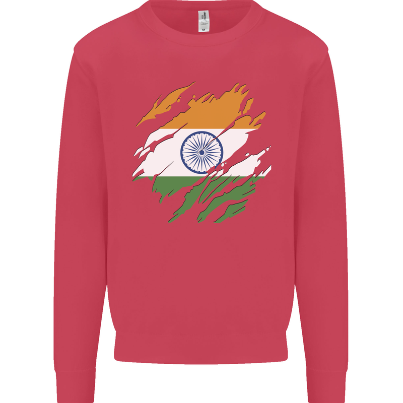 Torn India Flag Indian Day Football Kids Sweatshirt Jumper Heliconia