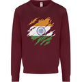 Torn India Flag Indian Day Football Kids Sweatshirt Jumper Maroon
