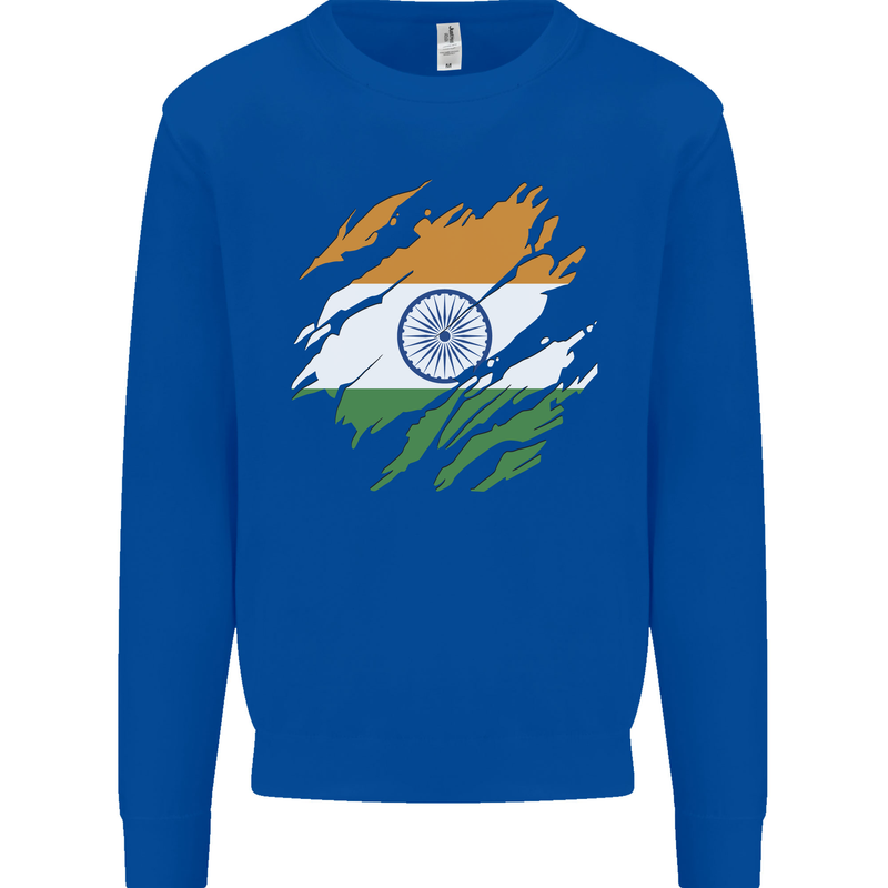 Torn India Flag Indian Day Football Kids Sweatshirt Jumper Royal Blue