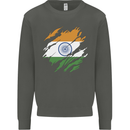 Torn India Flag Indian Day Football Kids Sweatshirt Jumper Storm Grey