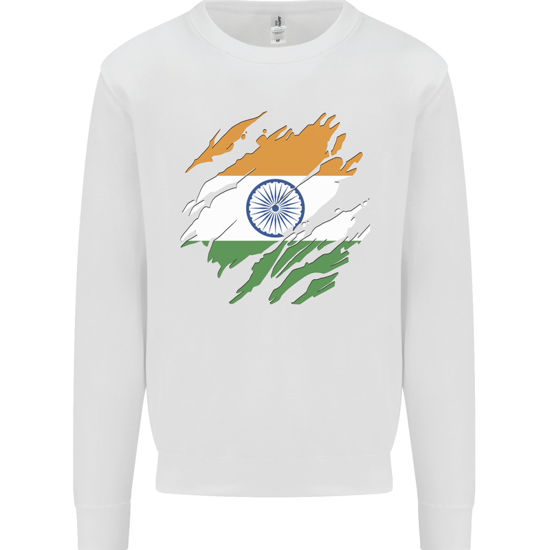 Torn India Flag Indian Day Football Kids Sweatshirt Jumper White