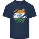 Torn India Flag Indian Day Football Kids T-Shirt Childrens Navy Blue