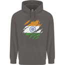 Torn India Flag Indian Day Football Mens 80% Cotton Hoodie Charcoal