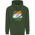 Torn India Flag Indian Day Football Mens 80% Cotton Hoodie Forest Green