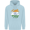 Torn India Flag Indian Day Football Mens 80% Cotton Hoodie Light Blue