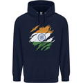 Torn India Flag Indian Day Football Mens 80% Cotton Hoodie Navy Blue