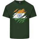Torn India Flag Indian Day Football Mens Cotton T-Shirt Tee Top Forest Green