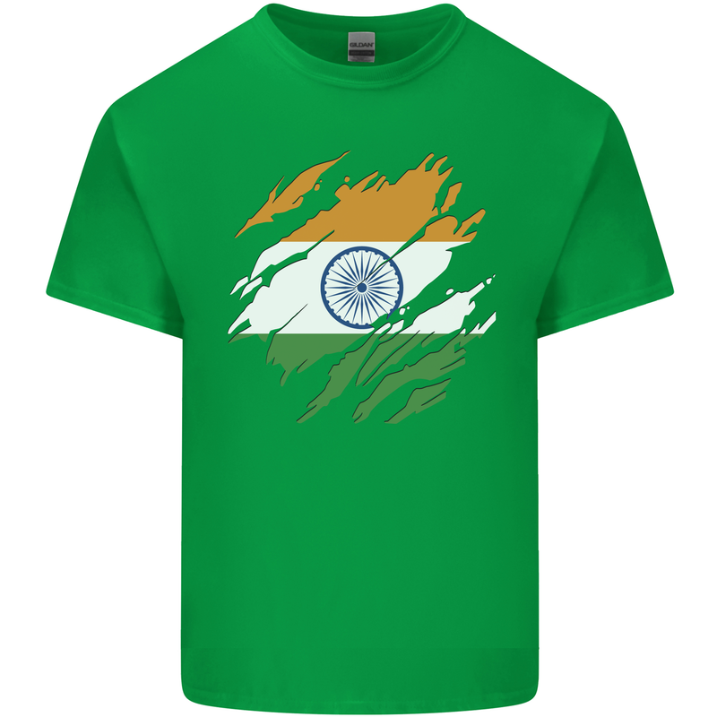 Torn India Flag Indian Day Football Mens Cotton T-Shirt Tee Top Irish Green