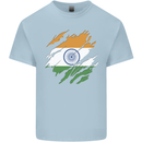 Torn India Flag Indian Day Football Mens Cotton T-Shirt Tee Top Light Blue