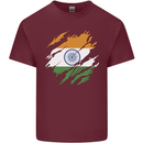 Torn India Flag Indian Day Football Mens Cotton T-Shirt Tee Top Maroon