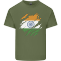Torn India Flag Indian Day Football Mens Cotton T-Shirt Tee Top Military Green