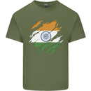 Torn India Flag Indian Day Football Mens Cotton T-Shirt Tee Top Military Green