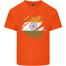 Torn India Flag Indian Day Football Mens Cotton T-Shirt Tee Top Orange