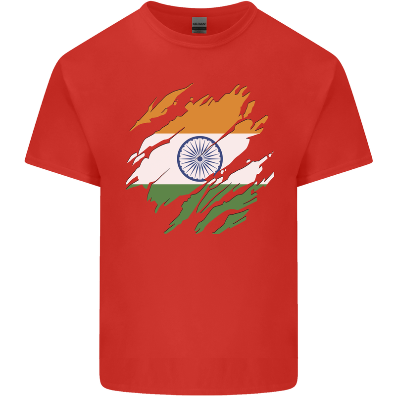 Torn India Flag Indian Day Football Mens Cotton T-Shirt Tee Top Red
