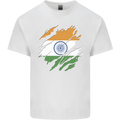 Torn India Flag Indian Day Football Mens Cotton T-Shirt Tee Top White
