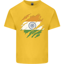 Torn India Flag Indian Day Football Mens Cotton T-Shirt Tee Top Yellow