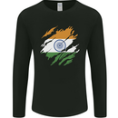 Torn India Flag Indian Day Football Mens Long Sleeve T-Shirt Black