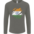 Torn India Flag Indian Day Football Mens Long Sleeve T-Shirt Charcoal