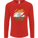 Torn India Flag Indian Day Football Mens Long Sleeve T-Shirt Red