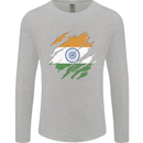Torn India Flag Indian Day Football Mens Long Sleeve T-Shirt Sports Grey