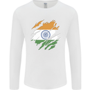 Torn India Flag Indian Day Football Mens Long Sleeve T-Shirt White