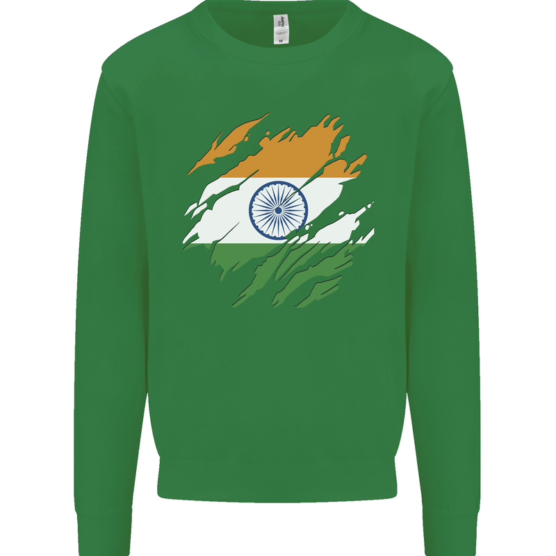 Torn India Flag Indian Day Football Mens Sweatshirt Jumper Irish Green