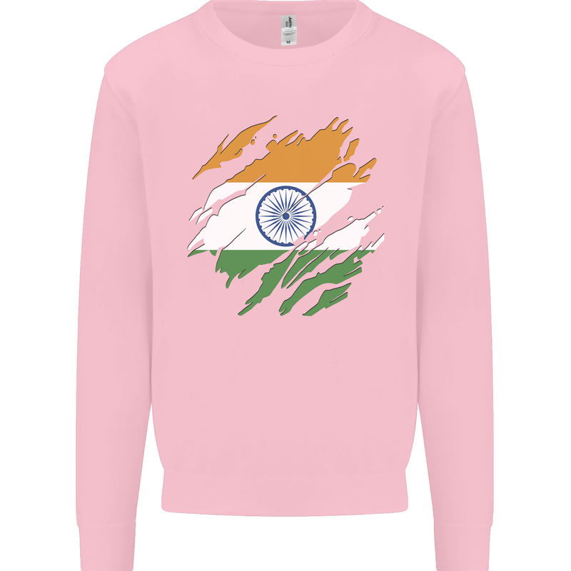 Torn India Flag Indian Day Football Mens Sweatshirt Jumper Light Pink