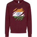 Torn India Flag Indian Day Football Mens Sweatshirt Jumper Maroon
